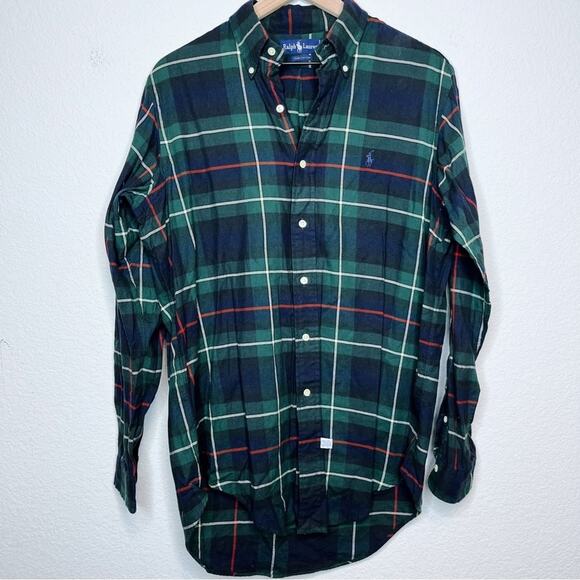 Ralph Lauren Button Down M SilverTab Plaid Polo Green red Holiday classic tartan - Picture 1 of 9